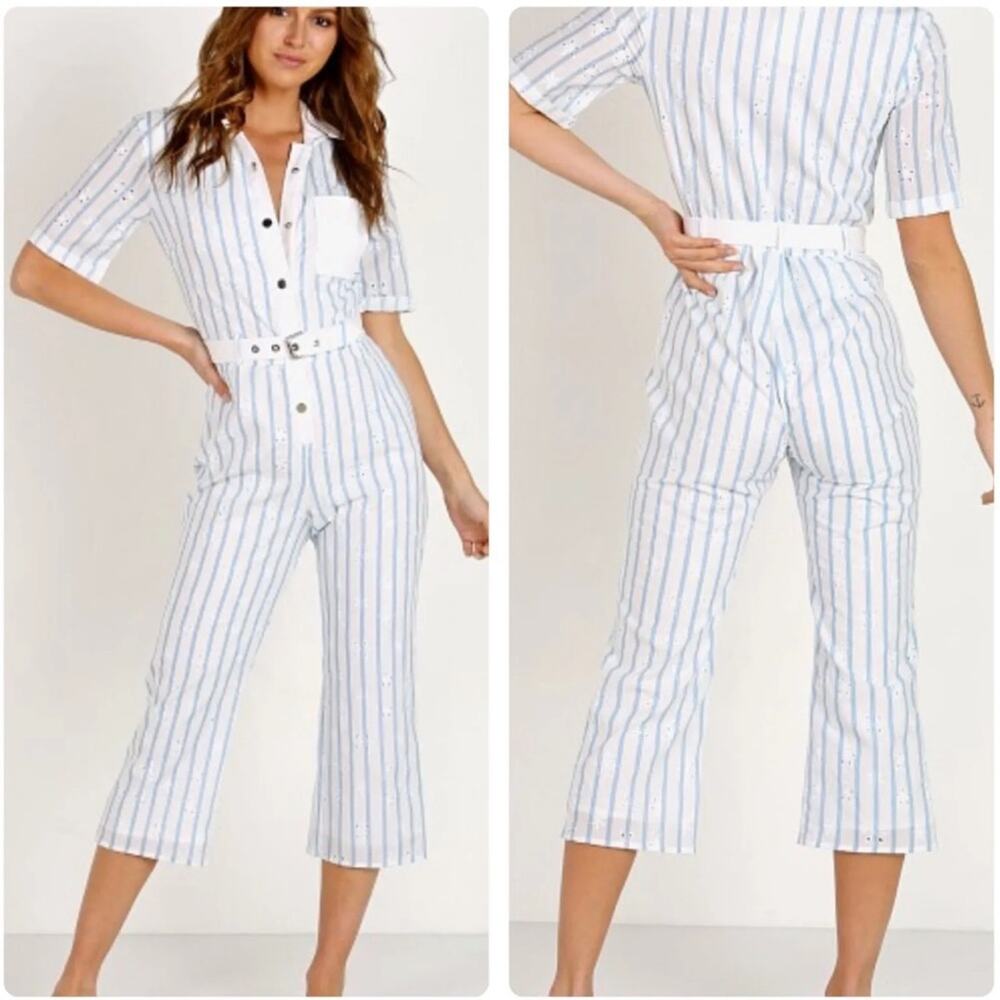 NWT For Love & Lemons Hermosa Striped Cropped Jumpsuit Size L